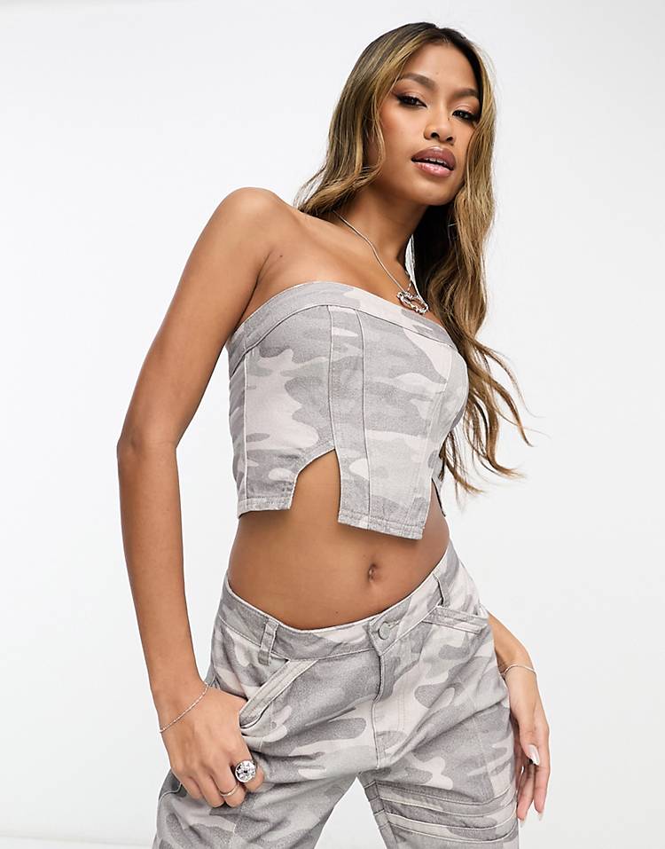 AsYou denim corset in camo print - part of a set